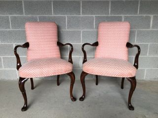 Hickory Chair Goose Neck Formal Queen Anne Style Arm Chairs