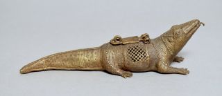 An Unusual Antique Or Vintage African Benin Bronze Tribal Lizard Box