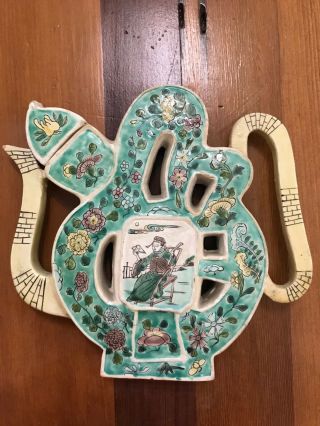 19thc Fine Antique Chinese Porcelain Famille Verte Puzzle Teapot Estate Find Nr