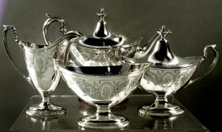 Gorham Sterling Tea Set 1919 Hand Decorated - Neoclassical