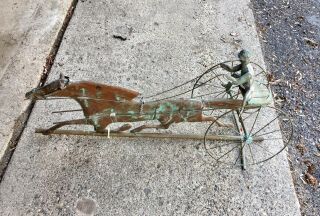 Vintage Copper Horse and Jockey in Sulky Weathervane 2