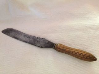 Antique Primitive Bread Knife Carved Wood Handle England Circa 1900 Vintage 12.  5