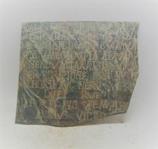 Ancient Roman Military Diploma Plaque Fragment Important Inscriptions 200 - 300ad