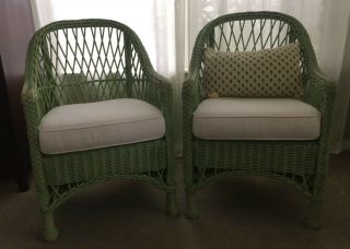 Green Painted Wicker Chairs