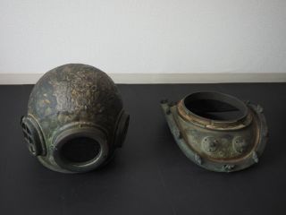 JAPANESE RARE ANTIQUE OLD BRONZE DIVING HELMET SENSUIGU NR RARE 3