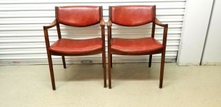 Vintage Mid Century Danish Modern Gunlocke Office Arm Lounge Chairs Pair Origina
