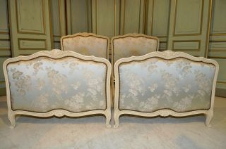 Antique Painted French Twin Beds Floral Upholstered Stunning Bedroom