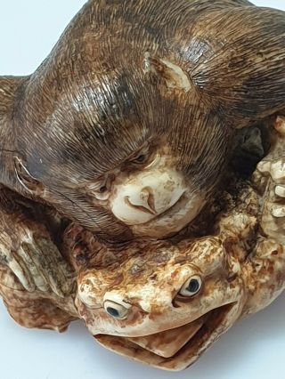 A Fine Edo Period Netsuke Of A Grappling Monkey & Toad. 10