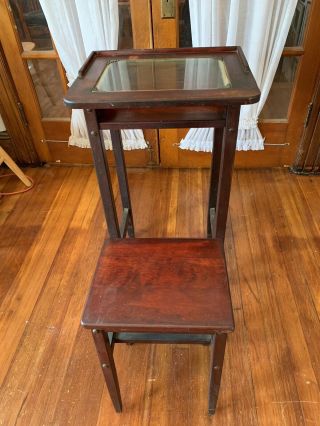 VINTAGE BETUMAL TELEPHONE STAND BY THE H.  T.  CUSHMAN MFG.  CO.  SOLID WOOD GLASS 2