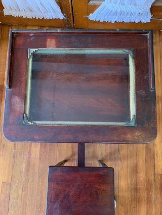 VINTAGE BETUMAL TELEPHONE STAND BY THE H.  T.  CUSHMAN MFG.  CO.  SOLID WOOD GLASS 7