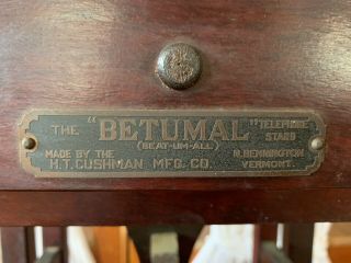 VINTAGE BETUMAL TELEPHONE STAND BY THE H.  T.  CUSHMAN MFG.  CO.  SOLID WOOD GLASS 8