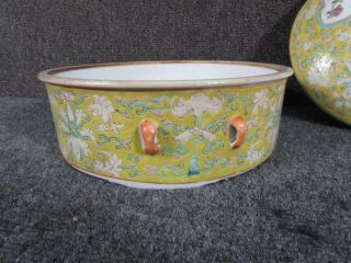 ANTIQUE or VINTAGE CHINESE YELLOW PORCELAIN POT with LID,  FLORAL DCORATION 5