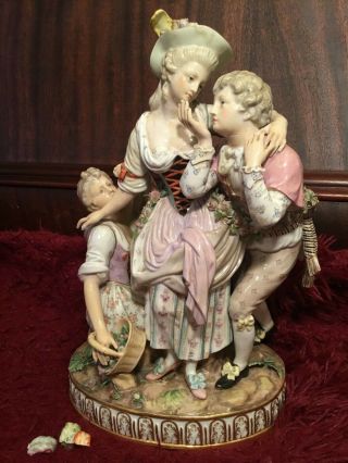 Rare Antique 19th C German Porcelain Figurine Meissen Mother W.  Children 14 "