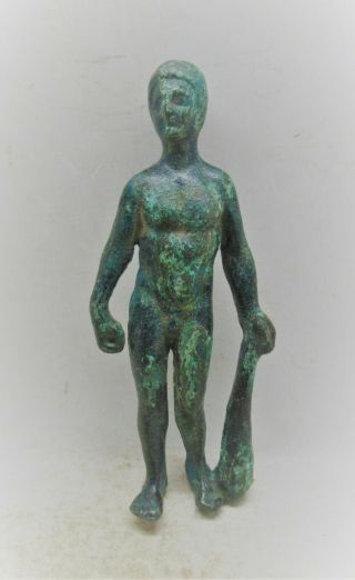 Scarce Circa 200 - 400ad Roman Era Bronze Statue Hercules Holding Club