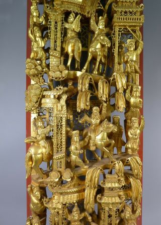 FINE LARGE VINTAGE CHINESE CARVED GILT WOOD WOODEN TEMPLE PANEL CHAOZHOU 2 4