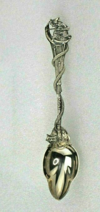 Rare Daniel Low Salem Witch W Cat Sterling Silver Souvenir Spoon D3 - 02