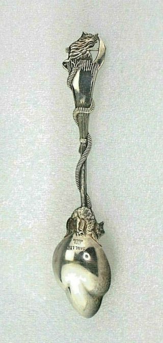 RARE Daniel Low Salem Witch w Cat Sterling Silver Souvenir Spoon D3 - 02 2