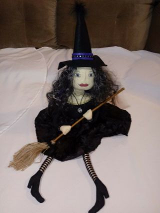 Primitive Folk Art Witch Doll Black Cat Halloween