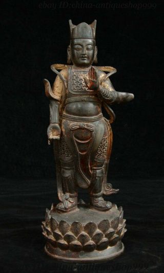 12 " China Bronze Painting Taoism Myth Amitayus Immortal Protector King God Statue