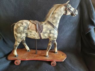 Antique Turn of the Century Wood Wooden Horse Pull Toy for Doll 2