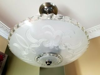 Stunning Art Deco Vintage Ceiling Light Fixture Glass Chandelier Light Wow 1940 