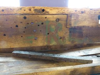 Antique Primitive HUGE Barn Rescue Carpenter ' s Workbench with Plank Top and Vise 8
