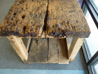 Antique Primitive HUGE Barn Rescue Carpenter ' s Workbench with Plank Top and Vise 9