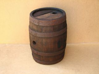 Antique Wooden Barrel Vessel Keg Canteen Flask Cask Wine Brandy 13.  5 Inch Old