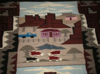 Vintage Native American Indian Navajo Pictorial Mesa Blanket Rug 55 