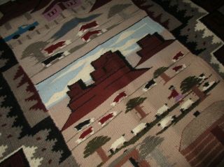 Vintage Native American Indian Navajo Pictorial Mesa Blanket Rug 55 