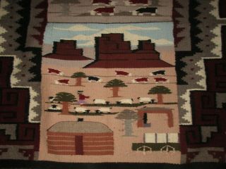 Vintage Native American Indian Navajo Pictorial Mesa Blanket Rug 55 