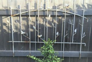 Antique White Wrought Iron Garden Gate Fence Section Panel Birds