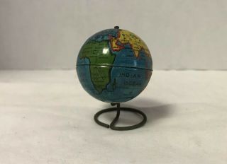 Vintage Teeny Tiny Tin 30s Pre - 1935 World Globe On Bent Wire Stand 2 " Tall Rare