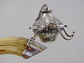 STUNNING ANTIQUE STERLING SILVER / BOAR TUSK TABLE CIGAR LIGHTER AMERICAN 7