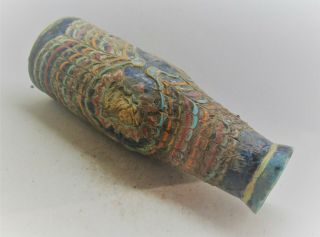 Scarce Ancient Phoenician Mosaic Glass Vessel With Gold Gilt Plate Attachments