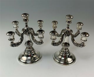 Pair Ornate Spain Sterling Silver (. 915) 5 - Arm Candelabra