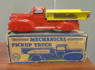 Vtg Marx Pressed Steel Mechanical Pickup Truck Rapid Express 9 " W/original Box