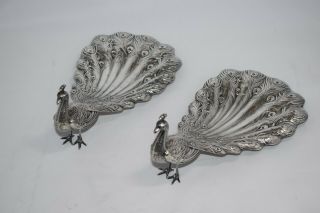 Antique Gorham Sterling Silver Pair Peacock Dishes