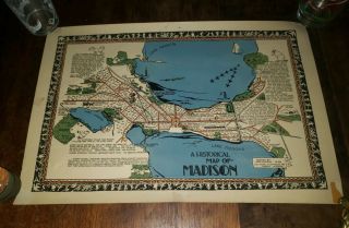 1930s? Vintage A Historical Map Of Madison Wisconsin Laura Kremers Colt Studios