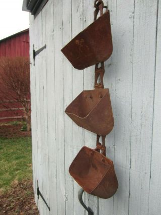 3 Vintage/Antique Metal Grain Scoops Primitive Farm Planters - can hook together 2