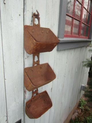 3 Vintage/Antique Metal Grain Scoops Primitive Farm Planters - can hook together 3