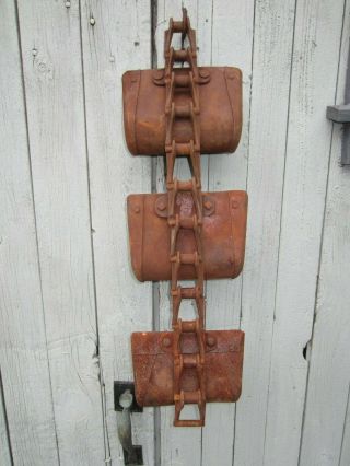 3 Vintage/Antique Metal Grain Scoops Primitive Farm Planters - can hook together 4