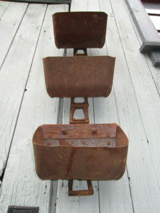 3 Vintage/Antique Metal Grain Scoops Primitive Farm Planters - can hook together 5