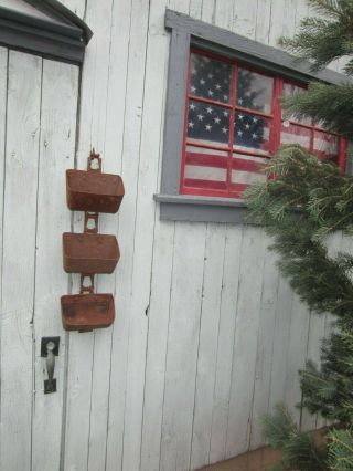 3 Vintage/Antique Metal Grain Scoops Primitive Farm Planters - can hook together 6