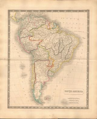 1843 Large Victorian Map - Sidney Hall - South America