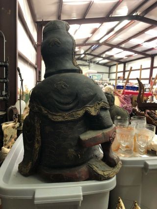 Large Antique ? Chinese Hand Carved Wood KWAN - YIN Seated 22” 4