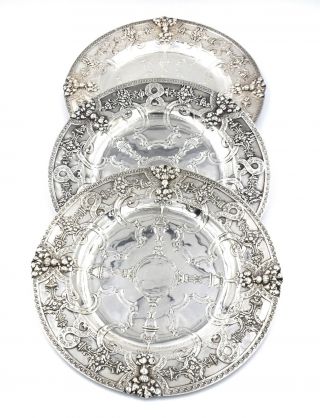 3 Vintage Tiffany & Co Renaissance Revival Plates Sterling Silver Signed C.  1905