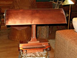 Antique Copper Art Deco Table Desk Lamp Milkglass Shade Heavy And Big