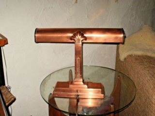 Antique Copper Art Deco Table Desk Lamp Milkglass Shade Heavy and Big 2