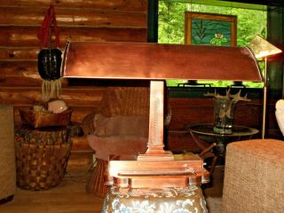 Antique Copper Art Deco Table Desk Lamp Milkglass Shade Heavy and Big 4